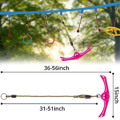 YAMIPROBI Ninja-Twister Swing Spins Set: Slackline Attachments - 360° Handle Twist-Spin Flips Toy Activate Ninja Powers - Ninja Warrior Accessories - Kids Ninja Hang Toys for Playground Backyard,Pink - color: Pink