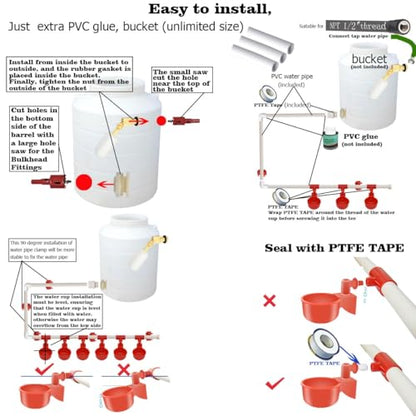 Complete Set Automatic Chicken Waterer Cups with PVC Pipe,Chickens Water Cups, Chicken Waters,Poultry Waterer,Chickens Watering System,Poultry Waterer,Durck Watering System,for quails, geese and ducks