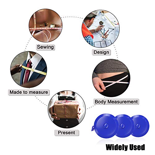 DiCUNO 60-Inch 1.5 Meter Soft and Retractable Tape Body Tailor Sewing Craft Cloth Dieting Measuring Tape (3 Pcs of Blue with Soft tape) - color: Blue*3pcs