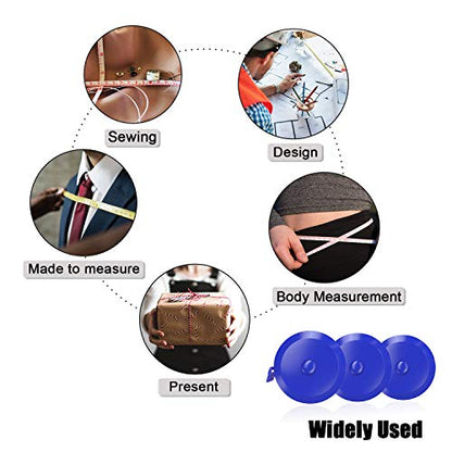 DiCUNO 60-Inch 1.5 Meter Soft and Retractable Tape Body Tailor Sewing Craft Cloth Dieting Measuring Tape (3 Pcs of Blue with Soft tape) - color: Blue*3pcs