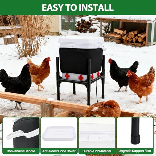 Heated Chicken Waterer,3 Gallon Chicken Poultry Water Heater with Stand for Winter with 8 Nipples + 4 Extras (black, 3 Gallon) - size: 3 Gallon