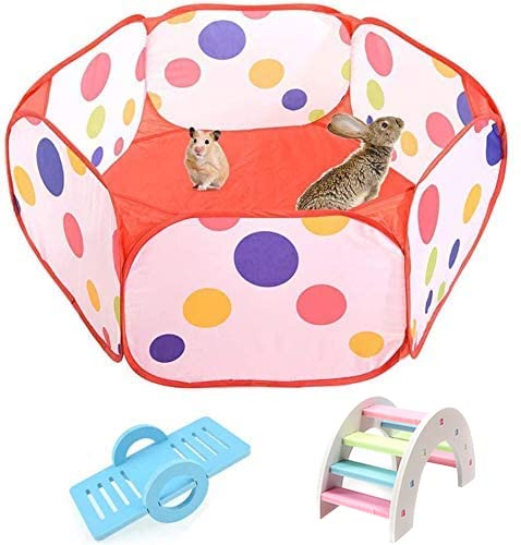 Tfwadmx Small Animals Cage Tent Hamster Foldable Exercise Playpen, Indoor/Outdoor Open Portable Fence with Seesaw for Rat Guinea Pig Rabbits Hamsters Chinchillas Gerbil Hedgehog - color: Red