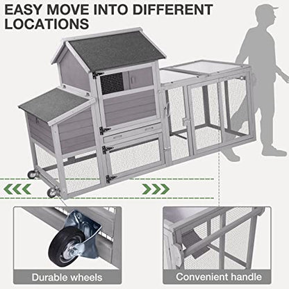 Large Chicken Coop Expandable Chicken House for Outdoor with Wheels, Nest Box, Leakproof Pull-on Tray and UV-Resistant Roof Panel - color: Grey (AIR27)
