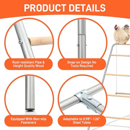 Chicken Roosting Bars with Swing for Coop, Large 4-Tier Wood Chicken Perch for Backyard Poultry, Non-Slip Design, Durable Galvanized Metal Frame, Essential Chicken Coop Accessories (55" L x 40" W) - size: 74" L x 40" W