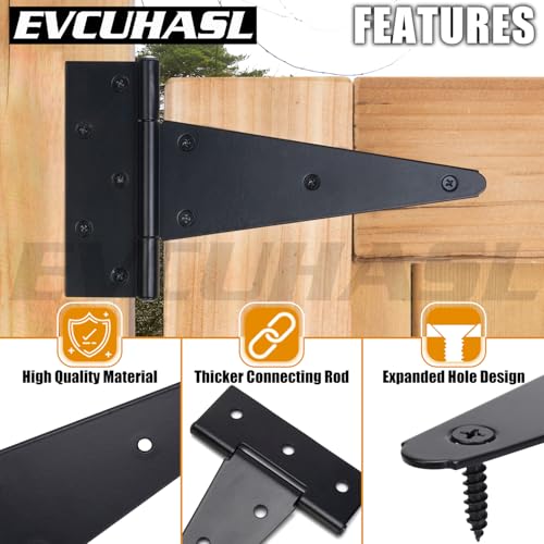 10 Inch T-Strap Gate Hinges, Shed Barn Door Hinges Heavy Duty, Black Tee Hinges for Wooden Fences, Yard Gate, Wrought Hardware Iron Rustproof (4 Pack/Set) - size: 10 Inch