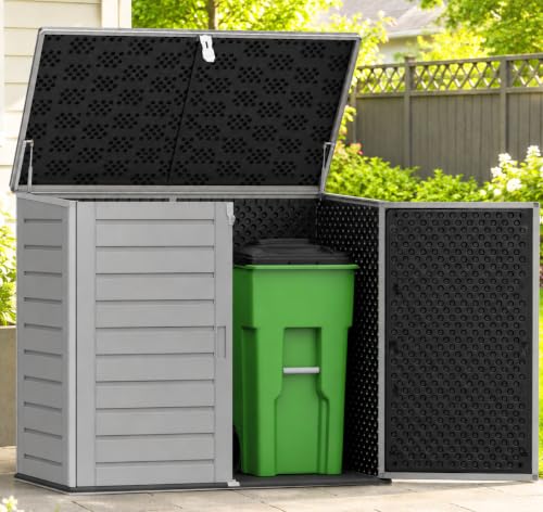 UHOMEPRO 4.6 Ft. X 4.1 Ft Outdoor Horizontal Storage Shed, Resin Storage Shed with Double Lockable Doors, Garbage Can Shed and Garden Tools Storage, Highly Water Resistant