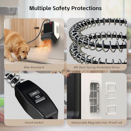 Pet Heater, Thermostat 300W/600W, Coverage up to 150 ft³, Ambient 95–102°F, Anti-Chew Cord, Low-Noise, For Dog House/Chicken Coop/Cat House/Rabbit Hutch (300W/600W)