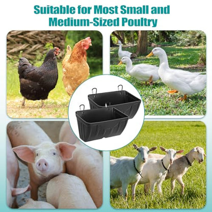 Chicken Feeder Waterer,Hanging Goat Feeders,5 Quart*2 Pack,Feeder Trough for Sheep Duck Poultry Dog, Fence Feeder Trough Livestock Feeding Container, Chicken Coop Accessories,Black - color: 2 Pack Black