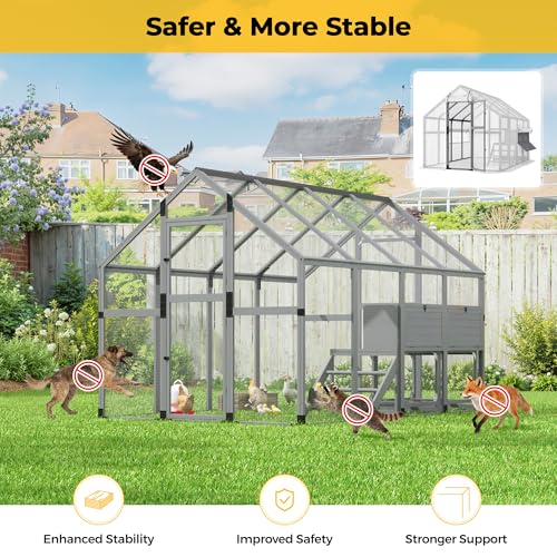 COZIWOW Chicken Coop with Full Waterproof Cover, 9' Extra Large Wooden Chicken House for 10-15 Chickens, 4 Nesting Boxes, Roosting Bars, Outdoor Walk-in Poultry Run for Backyard, Farm, Modern Gray - color: Modern Grey