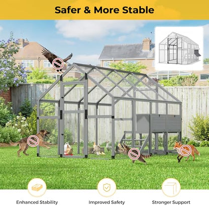 COZIWOW Chicken Coop with Full Waterproof Cover, 9' Extra Large Wooden Chicken House for 10-15 Chickens, 4 Nesting Boxes, Roosting Bars, Outdoor Walk-in Poultry Run for Backyard, Farm, Modern Gray - color: Modern Grey