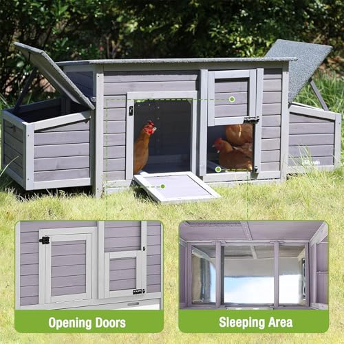GUTINNEEN Chicken Coop Outdoor Wooden Portable Hen House Expandable Poultry Cage with Nesting Box,Perches,Waterproof Roof
