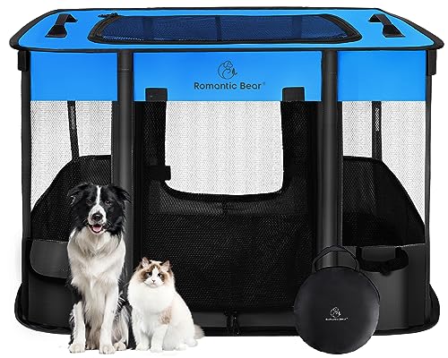 40x32x24 Inches Dog Playpen,Pet Playpen,Foldable Puppy Cat Playpen,Portable Exercise Kennel Tent Crate,Water-Resistant Breathable Shade Cover,Indoor Outdoor Travel Camping Use for Small Animals(L) - color: Blue, size: Large(40"x32"x24")