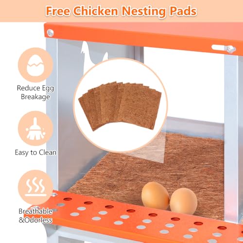 Heavy-Duty Wall-Mounted Metal Nesting Box for Backyard Chickens and Ducks with Ventilation and Easy Egg Access (10-Orange)