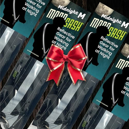 MOONSASH Reflective Sash for Walking At Night | USA-Made | Fitted, Reversible + Patented Night Walking Safety Gear | Perfect Belt/Reflective Vest for Women & Men Alternative | Essential Running Gear - style: MED Midnight Black (60")