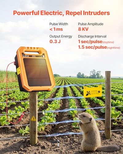 VEVOR Solar Fence Charger, 0.3J 8 kV Solar Powered Fence Charger, Weather-Resistant Electric Fence Energizer Kit, 7 Days Runtime, for Livestock, Poultry, Garden Protection - style: 0.3J