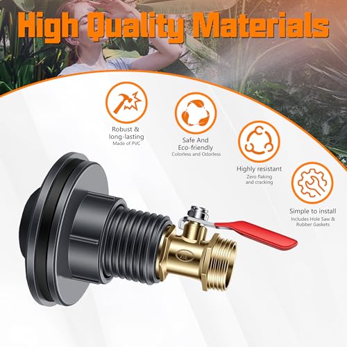 QTG Rain Barrel Spigot Kit 1/2" GHT Quarter Turn Ball Valve with Bulkhead Fitting, Brass Faucet & 28mm Hole Saw for Water Containers & Garden Rainwater Tanks (Brass) - color: 1/2"