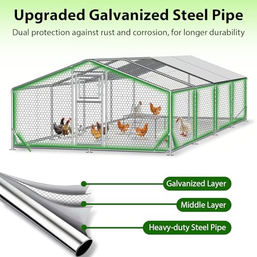 26x10x6.5 FT Extra Large Metal Chicken Coop, Functional Split Door Chicken Coop Run with Cover & Hardware Cloth,Heavy Duty Chicken Pen with Aluminum Frame, Easy Setup Animal Run for Hen, Duck - size: 315.0"L x 118.0"W x 77.0"H