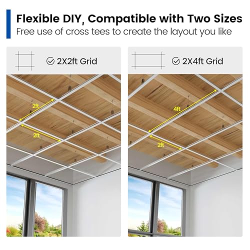 Muzata 64 Sq Ft Drop Ceiling Grid System White Complete Set Galvanized Steel Grid Kit Easy Installation for Basement Living Room Kitchen Bathroom Ceiling, TS04