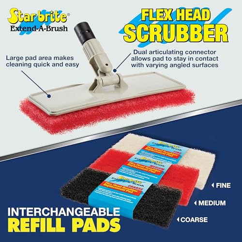 STAR BRITE Large Scrub Pad with Flexible Head Scrubber - Medium Texture (Red) - Attach to Extension Handle for an Extra 3’-10’ of Reach (040124) - color: Flex Head Scrubber W/Red Pad