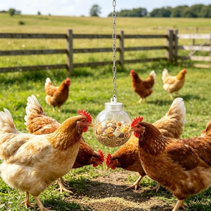 2pcs Chicken Treat Dispenser Toy,Interactive Slow Feeder Hanging Ball with Chain,Chicken Pecking Foraging Enrichment Toy, Coop Accessories for Hens Poultry Duck Birds Parrots (2)