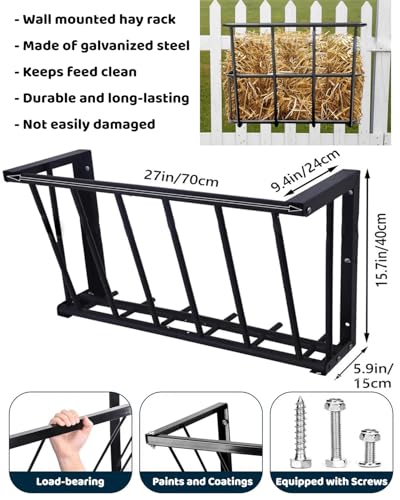 Wall Mount Horse Feeder for Flat Wall, Small Hay Rack Grain Feeders for Goats Sheep Horse Steel Livestock Trough with 25 Gallon Capacity