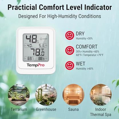 TempPro TP150 Greenhouse Thermometer Hygrometer, IPX5 High-Humidity Resistant Temperature and Humidity Monitor, High/Low Records Humidity Meter for Indoor Grow Tents, Reptile(Previously ThermoPro)