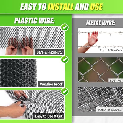 Black Chicken Wire Plastic Garden Fence- 16in x 40ft Plastic Mesh Fencing for Floral Arrangements, Poultry, Animal Barrier, Gardening - color: Black-15.7IN×40FT