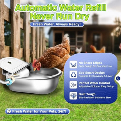 Automatic Animal Drinking Water Bowl with Float Valve, Extended Pipe, Stainless Steel Waterer Feeder Farm Dog Dispenser Kit Self Filling for Livestock Horse Goat Water Trough - size: 3L - 71" Hose