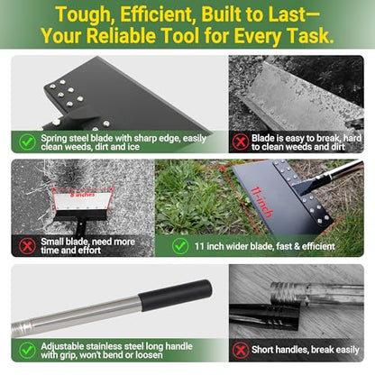 Weed Scraper 65in Garden Flat Shovel Floor Scraper Long Handle Heavy Duty Multi Weeding Shovel with 11in Spring Steel Blade Floor Scraper for Ice, Snow, Weed, Dirty, Moss, Driveway, Lawn Edging