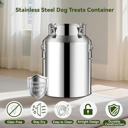 Newget 21lb Stainless Steel Dog Food Storage Container, Metal Pet Storage Container with Airtight Hangable Lid to Keep Food Fresh, Large Cat Food Storage Container with Scoop to Easily Clean - size: 21 lb