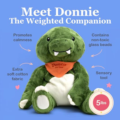 Lilly's Love Weighted Stuffed Animals for Adults & Kids — 5lb Calming Dinosaur Plush for Anxiety, ADHD & Sensory | Machine Washable Weighted Stuffed Animal w/Removable Insert | Donnie The Dino - color: Dino