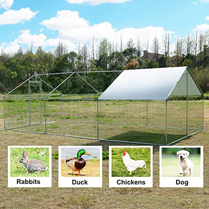 Large Metal Chicken Coop Walk-in Poultry Cage Hen Run House Habitat Spire Shaped Cage with Waterproof and Anti-Ultraviolet Cover for Outdoor Backyard Farm Use (19.68’ L×9.84’ W) - size: 19.68’L x 9.84’W
