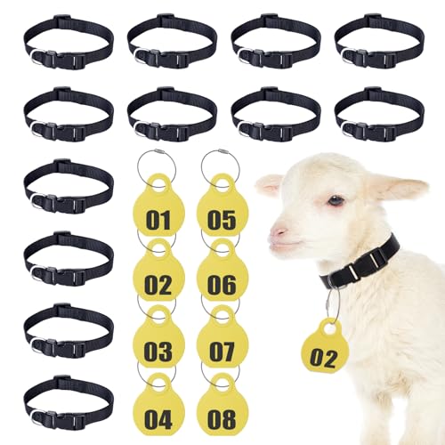 28 Pack Goat Collars, Adjustable Nylon Sheep Collar with Number Tag, Bulk Pet, Small Farm Animal, Cow, Goat Supplies (Yellow,No.01-28) - color: Yellow