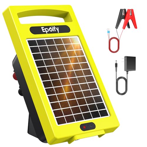 24 Hour Solar Electric Fence Charger, 20 Miles, Up to 10200v Output Range Electric Fence Charger, 0.32J Portable Energizer with Solar Panel for Livestock & Predator Protection - color: Yellow
