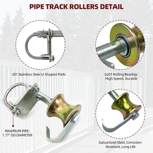Rolling Gate Hardware Kit for Farm, Fence Gates, Rolling Gates- Includes 6" Double Wheel Carrier, 6 Universal Track Drackets, 2 Pipe Track Rollers, 1 Set Gate Latch, 2 Sets of Wrenches - color: Silver