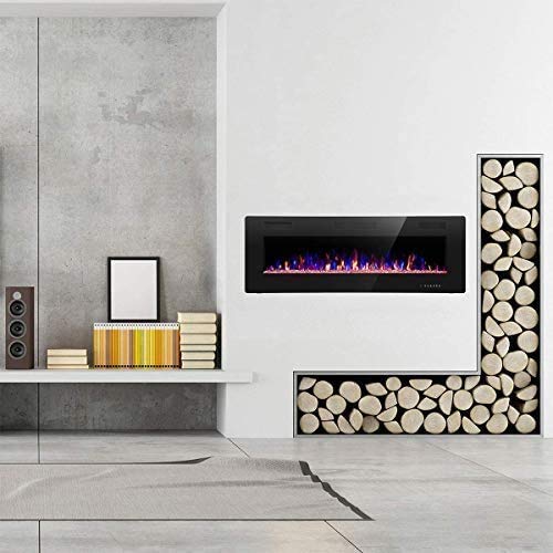 R.W.FLAME 42IN Recessed and Wall Mounted, The Thinnest Fireplace, Low Noise, Fit for 2 x 6 and 2 x 4 Stud, Remote Control with Timer, Touch Screen, Adjustable Flame Color and Speed - size: 42"