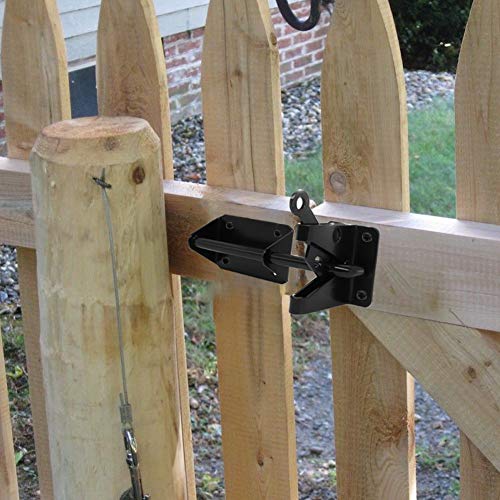 Heavy Duty Automatic Latch for Wooden & Metal Gates, Vinyl Fence, Self Locking Outswinging Pool & Dog Gate Door Latch with Gravity Security & Cable Pull Opener, Black