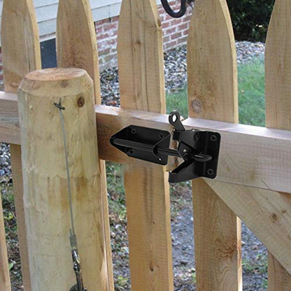 Heavy Duty Automatic Latch for Wooden & Metal Gates, Vinyl Fence, Self Locking Outswinging Pool & Dog Gate Door Latch with Gravity Security & Cable Pull Opener, Black