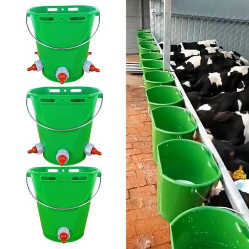 Feed Bucket,Livestock Milk Feeder Bucket 8L Large Capacity with 1 Nipple 1 Mouth Feeding Station for Lamb Calf Goat Kid Piglet Food Grade Plastic Farm Nursing Pail with Internal Scale and Handle - color: White1