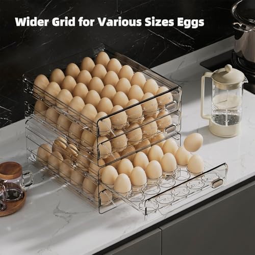 HIYOHIYO Clear 40 Grid Egg Holder for Fridge, with Drawers, 2-Tier | with Time Scale Marking | Large Capacity | Stackable | Sturdy Eggs Container for Refrigerator and Countertop - size: 40 Grids-2 Layer