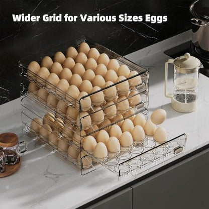HIYOHIYO 2-Tier Clear 24 Grid Egg Container for Refrigerator, With Drawers | Large Capacity, with Time Scale Marking, Stackable, Sturdy Eggs Storage for Fridge and Countertop - size: 24 Grids-2 Layer