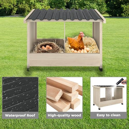 Chicken Nesting Box, 2 Holes Wooden Nesting Box, Hens-Wall Mounted or Floor Use, Chicken Coop Accessorie with PVC Roofing, Preventing Egg Falls, Easy to Assemble, Backyard and Farms - size: 25.6"L x 15.0"W x 16.9"H