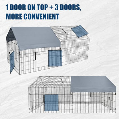 GarveeHome Large Metal Chicken Coop,86" L x 40" W Portable Chicken Run with Waterproof Cover, Chicken Coop Run, Outdoor Backyard Farm Poultry Fence Pet Playpen for Rabbit, Duck, Chinchillas