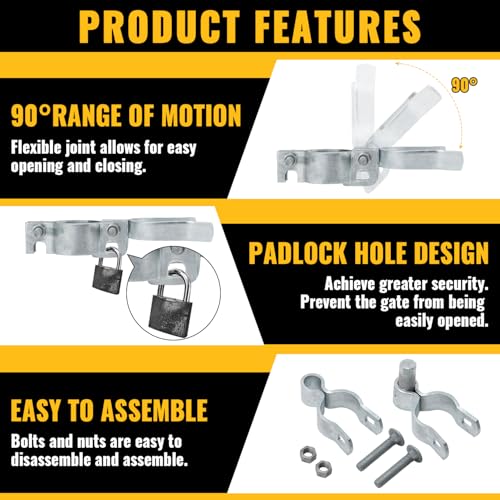 VIVIDA 1-3/8" x 2-3/8" Chain Link Gate Hinge Latch Kit, Include Female & Male Gate Hinges, 1-3/8" x 2-3/8" Fence Fork Latch, Chain Link Fence Hardware, Galvanized Steel - size: 1-3/8" × 2-3/8" (SILVER)