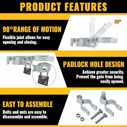 VIVIDA 1-3/8" x 2-3/8" Chain Link Gate Hinge Latch Kit, Include Female & Male Gate Hinges, 1-3/8" x 2-3/8" Fence Fork Latch, Chain Link Fence Hardware, Galvanized Steel - size: 1-3/8" × 2-3/8" (SILVER)
