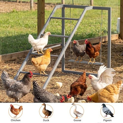 Chicken Roosting Bars with Ladder Chicken Perch Swing Roosting Bars for Chickens in Coop Playground Ladder for 6-8 Hens for Backyard Farm Poultry, Grey