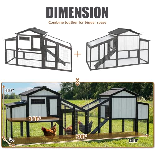 130" Large Chicken Coop with Run, 2-Story Wooden Hen House with Weatherproof Roof & Nesting Box, Outdoor Poultry Cage for 4-8 Chickens, Ducks & Rabbits with Removable Tray & Ramp - size: 130.0"L x 26.0"W x 39.0"H