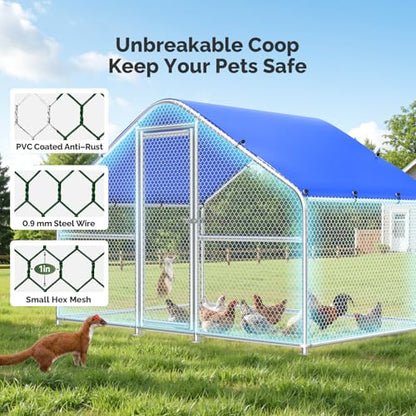 Sino Luban Large Metal Chicken Coop Run for 10 Chickens/Ducks, Chicken Runs for Yard with Waterproof Cover, Chicken Enclosure Chicken Pen Outdoor, Walk-in Poultry Cage (Upgrade wall Support Brace) - size: 6.6x6.6 FT