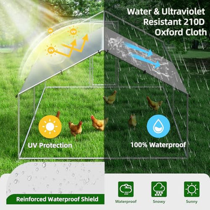 Large Metal Chicken Coop, Chicken Run Pen with Waterproof and Anti-UV Cover Walk-in Poultry Cage for Yard Duck Rabbit Other Small Animals Hen House Outdoor (10' L x 13.2' W x 6.4' H) - size: 158.0"L x 119.0"W x 77.0"H