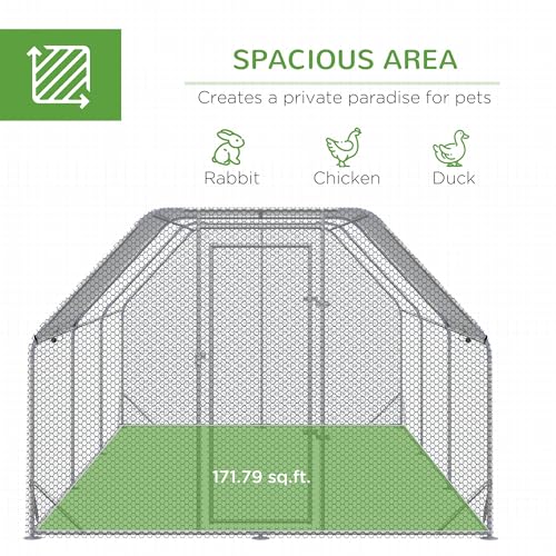 PawHut Large Chicken Coop Metal Chicken Run with Waterproof and Anti-UV Cover, Flat Shaped Walk in Fence Cage Hen House for Outdoor and Yard Farm Use, 1" Tube Diameter, 9.2' x 18.7' x 6.4' - size: 9.2' x 18.7' x 6.4'